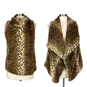 Jolt Leopard Faux Fur Cross Snap Collar Vest Brown Tan size Medium